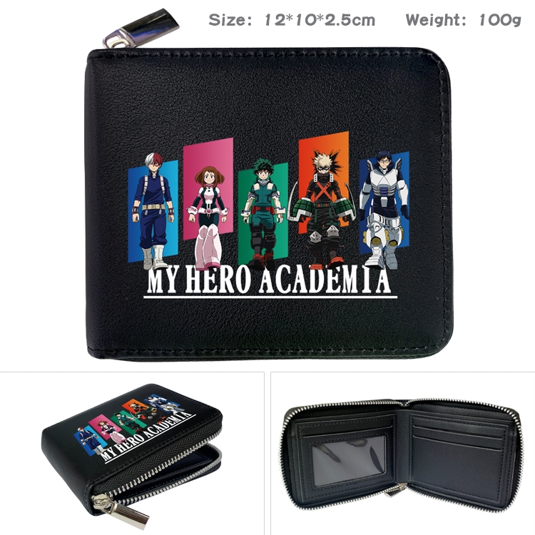 My Hero Academia Anime zipper black leather half-fold wallet 12X10X2.5CM 100G  7A