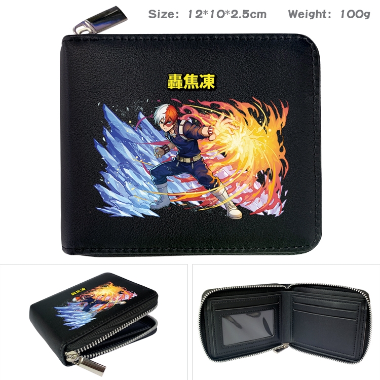 My Hero Academia Anime zipper black leather half-fold wallet 12X10X2.5CM 100G  3A