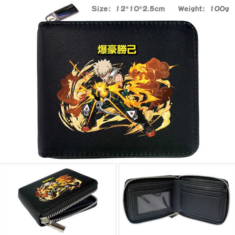 My Hero Academia Anime zipper black leather half-fold wallet 12X10X2.5CM 100G  2A
