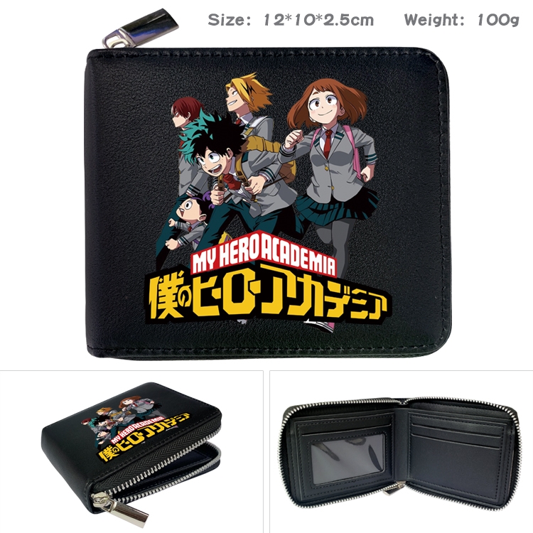 My Hero Academia Anime zipper black leather half-fold wallet 12X10X2.5CM 100G  9A