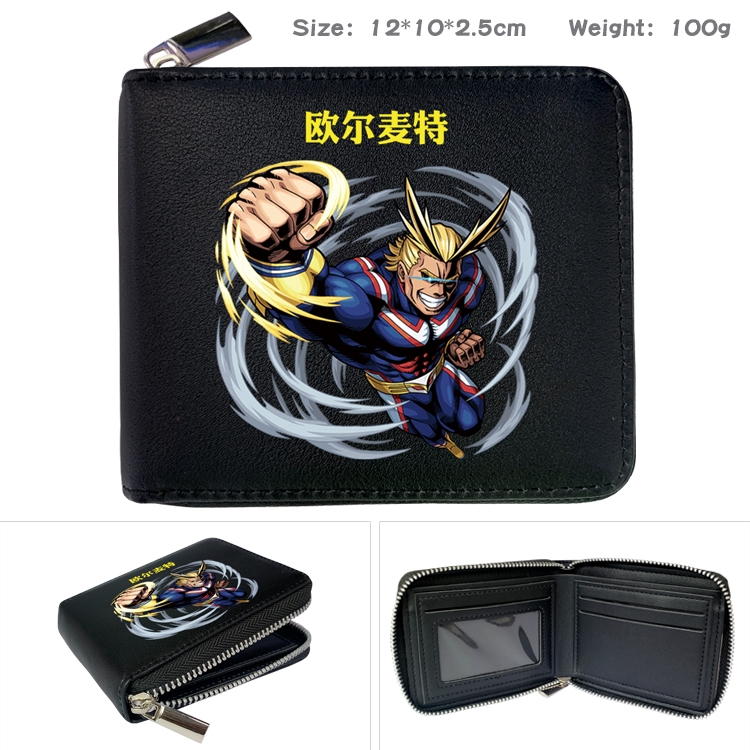 My Hero Academia Anime zipper black leather half-fold wallet 12X10X2.5CM 100G  6A
