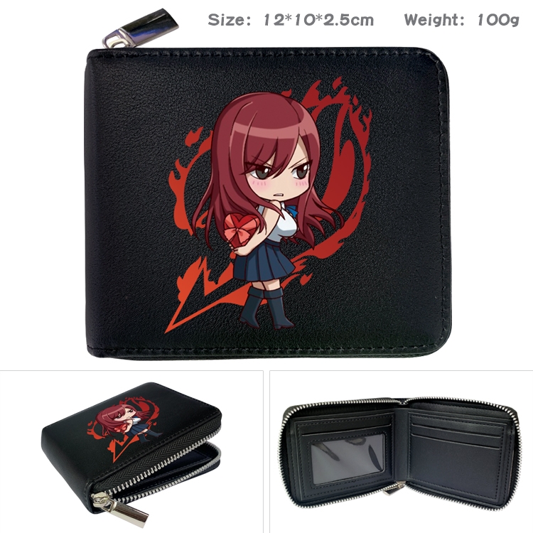 Fairy tail Anime zipper black leather half-fold wallet 12X10X2.5CM 100G  4A