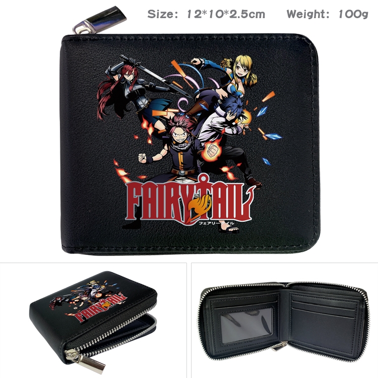Fairy tail Anime zipper black leather half-fold wallet 12X10X2.5CM 100G 9A