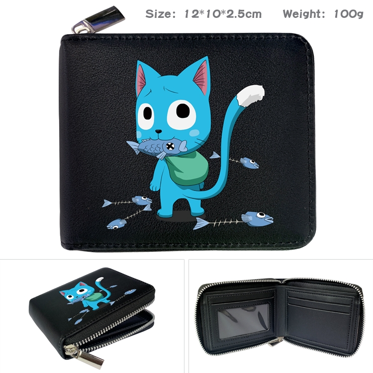 Fairy tail Anime zipper black leather half-fold wallet 12X10X2.5CM 100G  1A