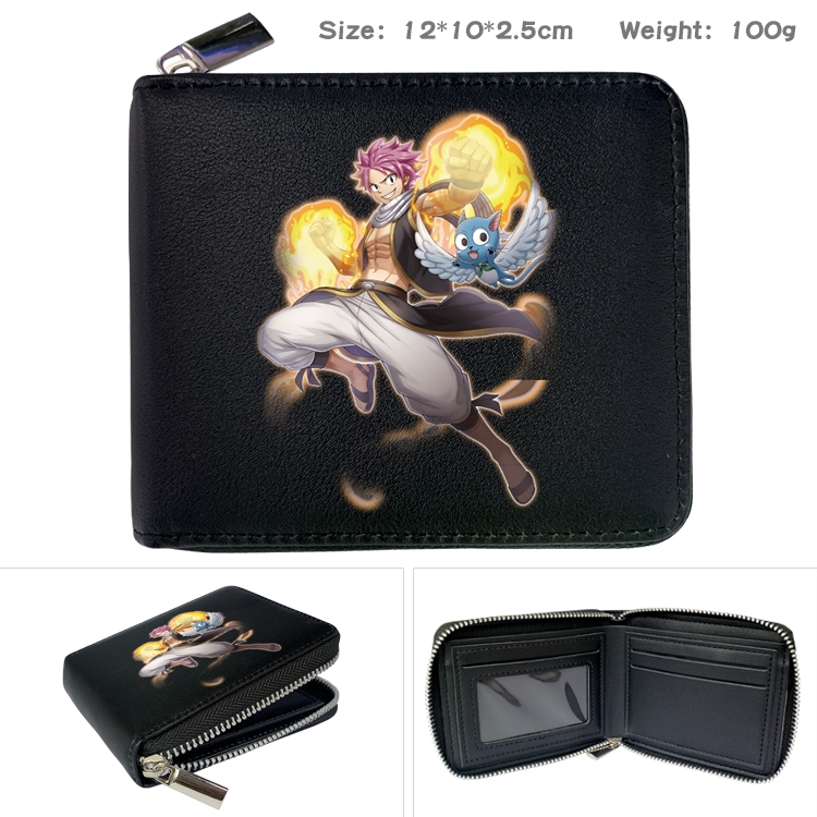 Fairy tail Anime zipper black leather half-fold wallet 12X10X2.5CM 100G  8A