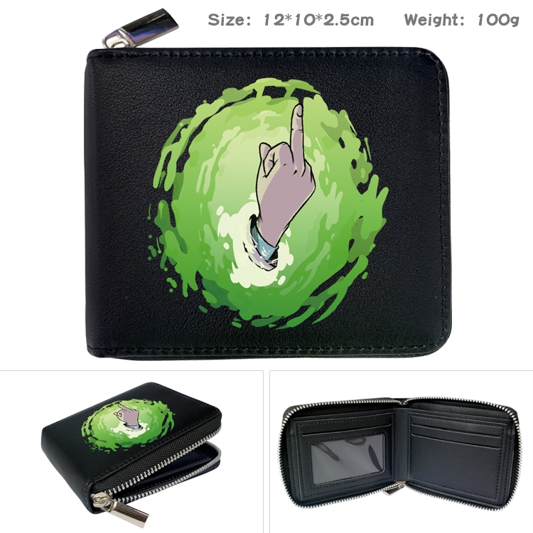 Rick and Morty Anime zipper black leather half-fold wallet 12X10X2.5CM 100G 7A