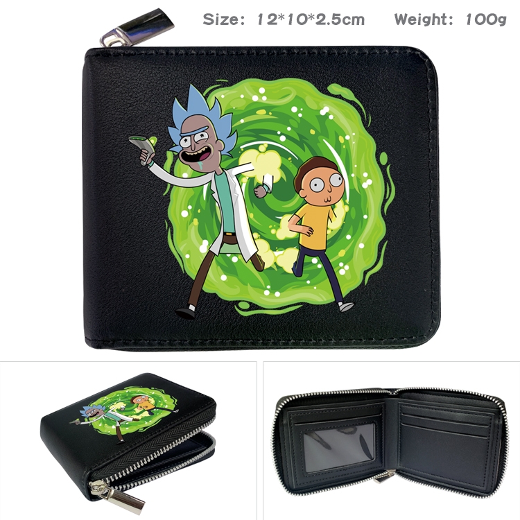 Rick and Morty Anime zipper black leather half-fold wallet 12X10X2.5CM 100G  5A