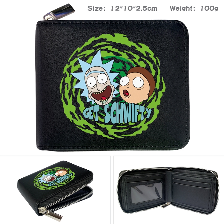 Rick and Morty Anime zipper black leather half-fold wallet 12X10X2.5CM 100G  9A