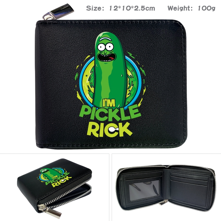 Rick and Morty Anime zipper black leather half-fold wallet 12X10X2.5CM 100G  15A