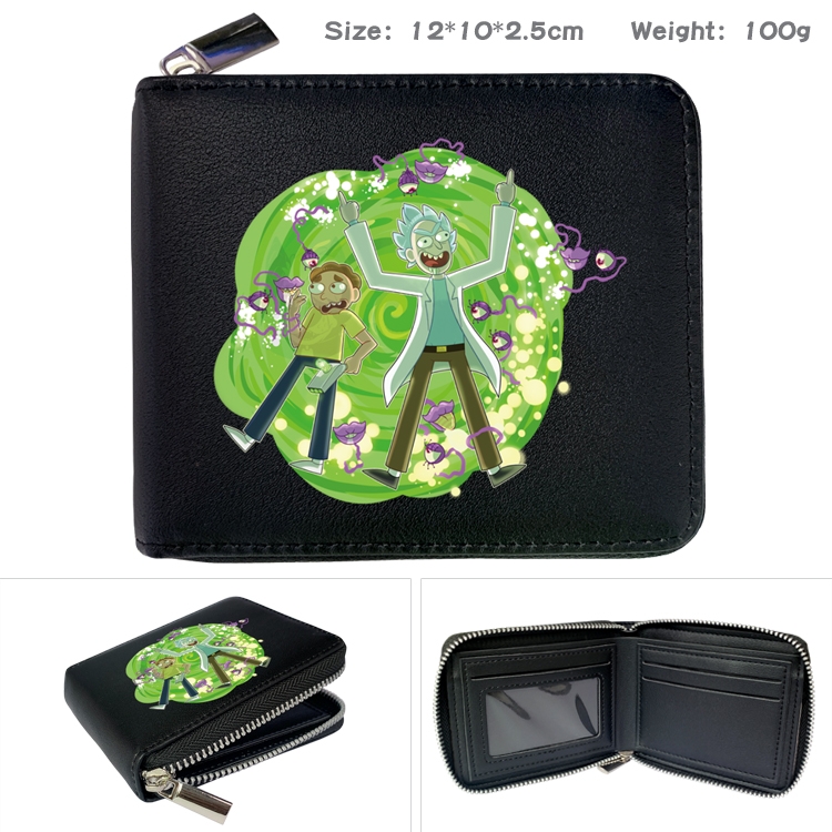 Rick and Morty Anime zipper black leather half-fold wallet 12X10X2.5CM 100G 6A