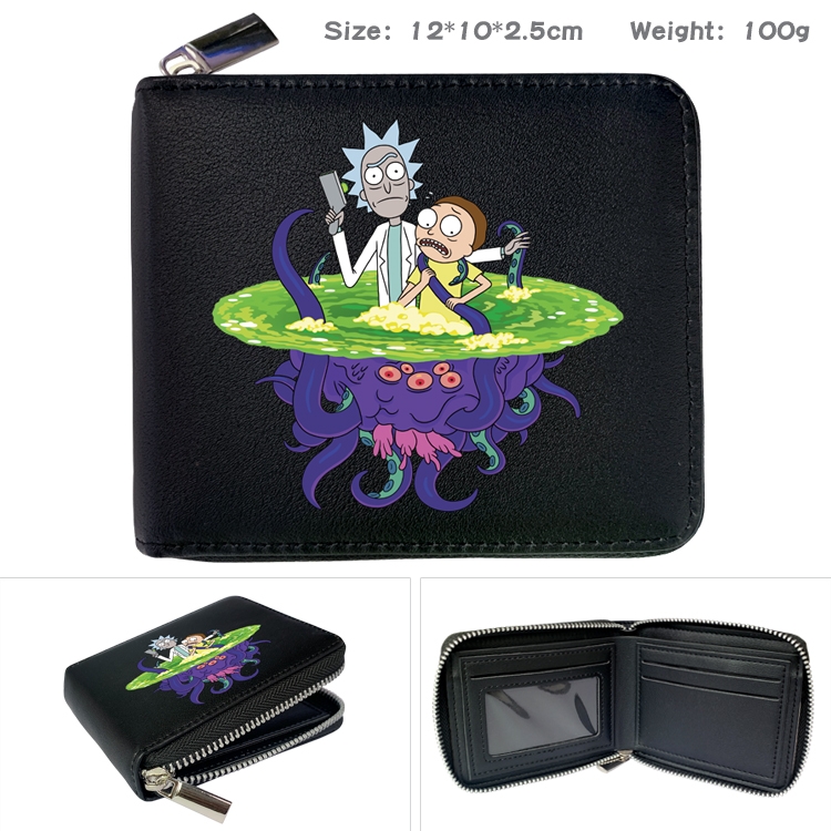 Rick and Morty Anime zipper black leather half-fold wallet 12X10X2.5CM 100G  2A