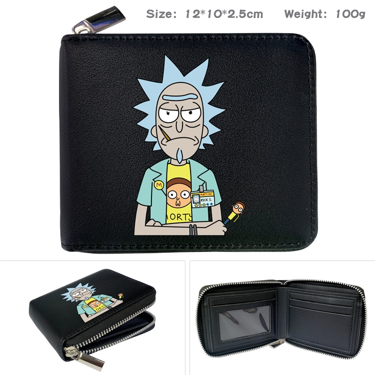 Rick and Morty Anime zipper black leather half-fold wallet 12X10X2.5CM 100G  11A