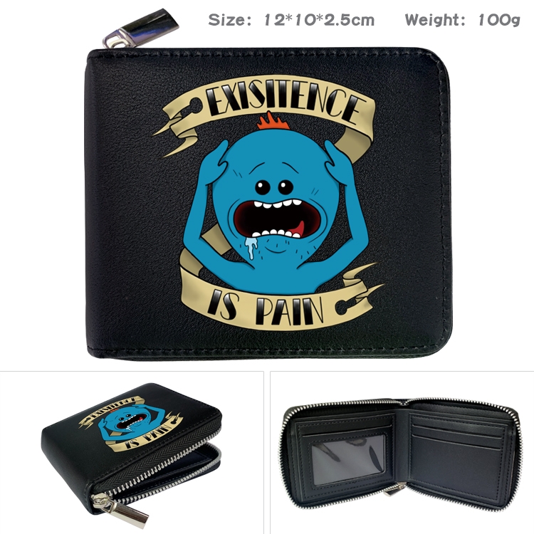 Rick and Morty Anime zipper black leather half-fold wallet 12X10X2.5CM 100G  14A