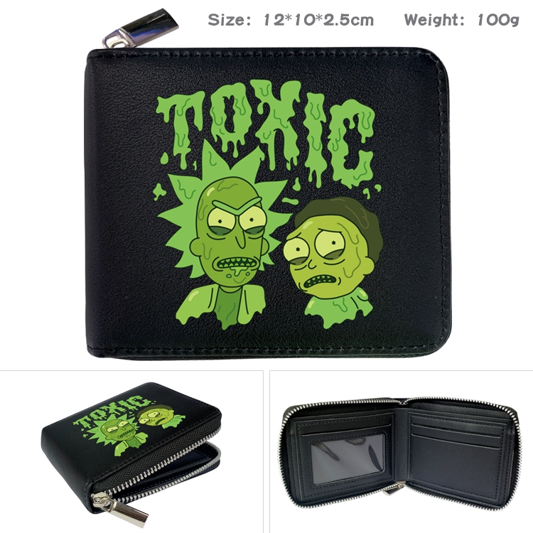 Rick and Morty Anime zipper black leather half-fold wallet 12X10X2.5CM 100G  10A