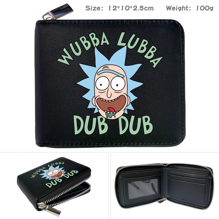 Rick and Morty Anime zipper black leather half-fold wallet 12X10X2.5CM 100G  12A