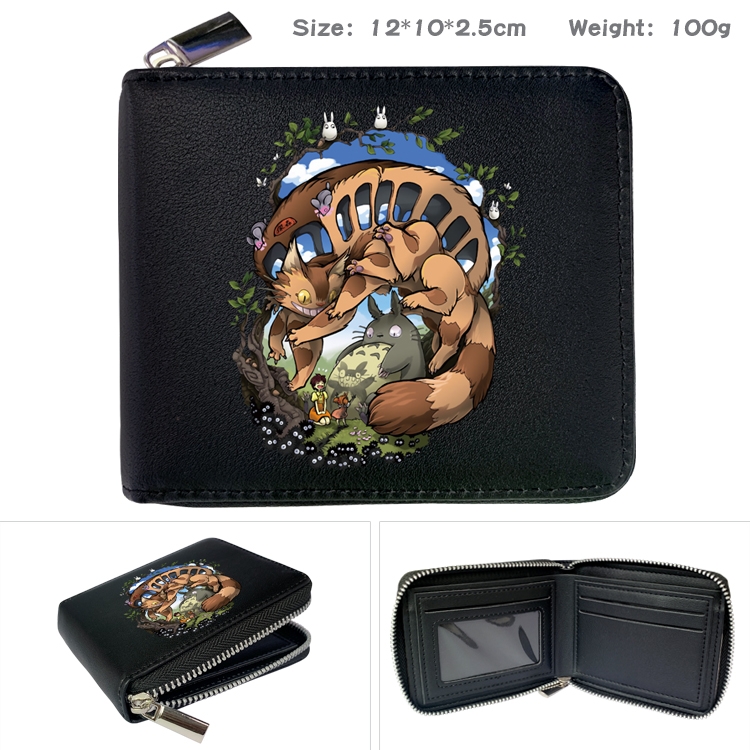 Demon Slayer Kimets Anime zipper black leather half-fold wallet 12X10X2.5CM 100G 5A