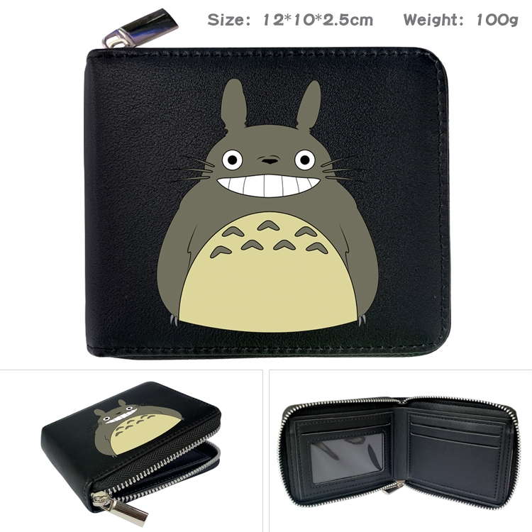 Demon Slayer Kimets Anime zipper black leather half-fold wallet 12X10X2.5CM 100G 4A