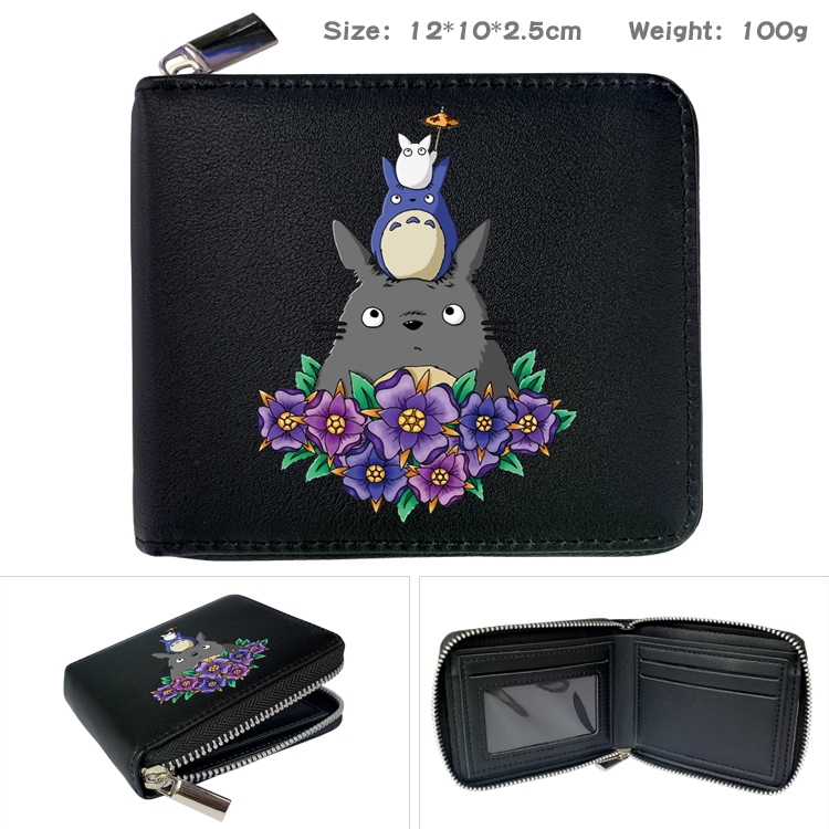 Demon Slayer Kimets Anime zipper black leather half-fold wallet 12X10X2.5CM 100G  2A