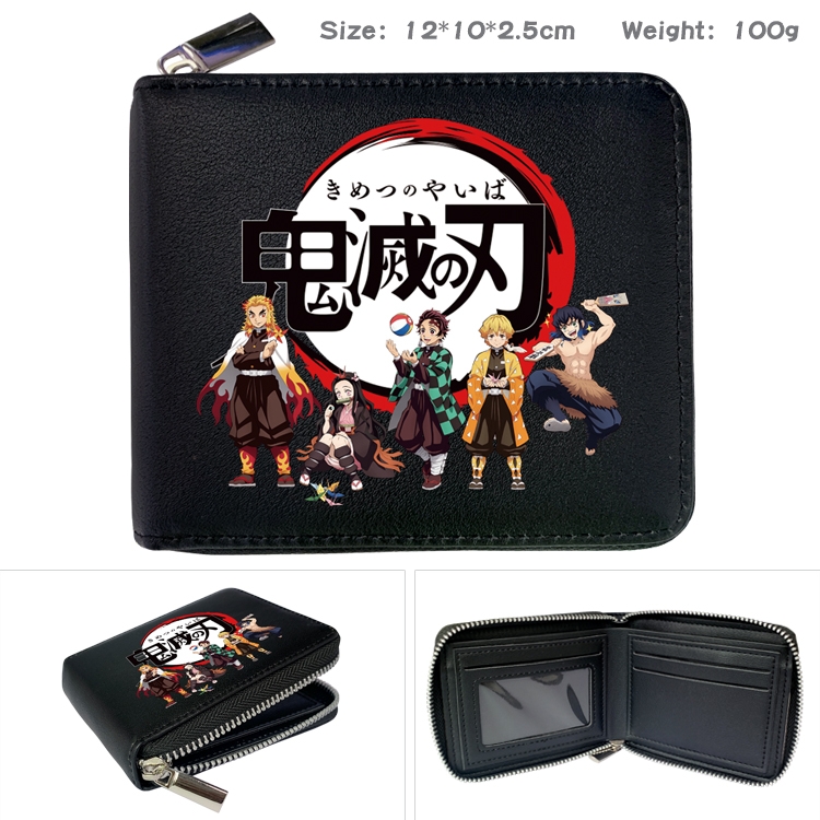 Demon Slayer Kimets Anime zipper black leather half-fold wallet 12X10X2.5CM 100G  5A