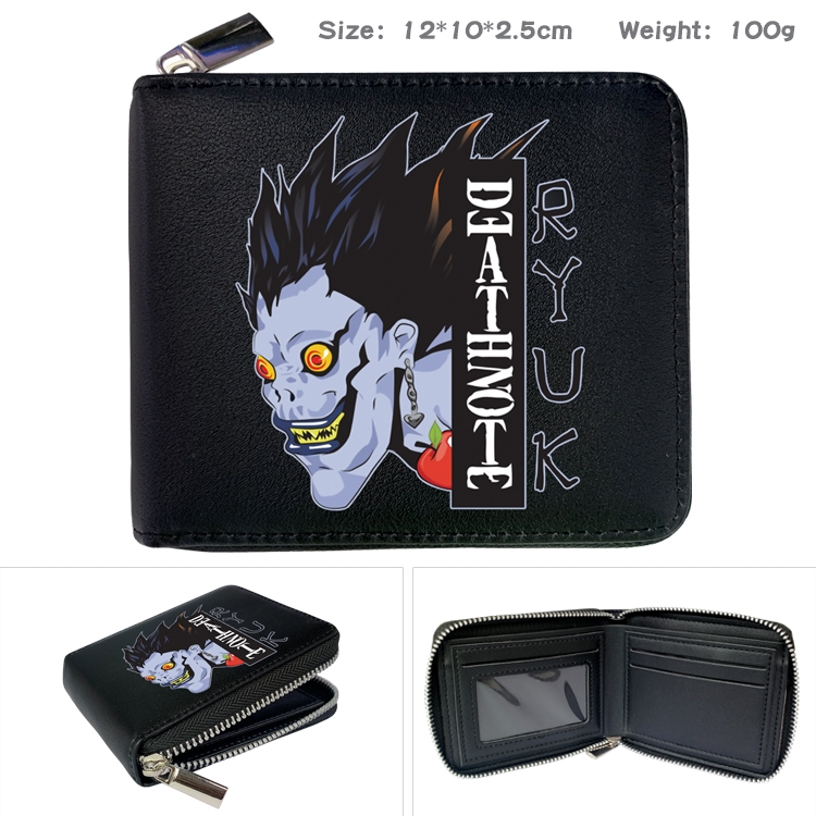 Death note Anime zipper black leather half-fold wallet 12X10X2.5CM 100G  6A