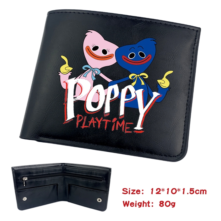 poppy playtime Anime inner buckle black leather wallet 12X10X1.5CM