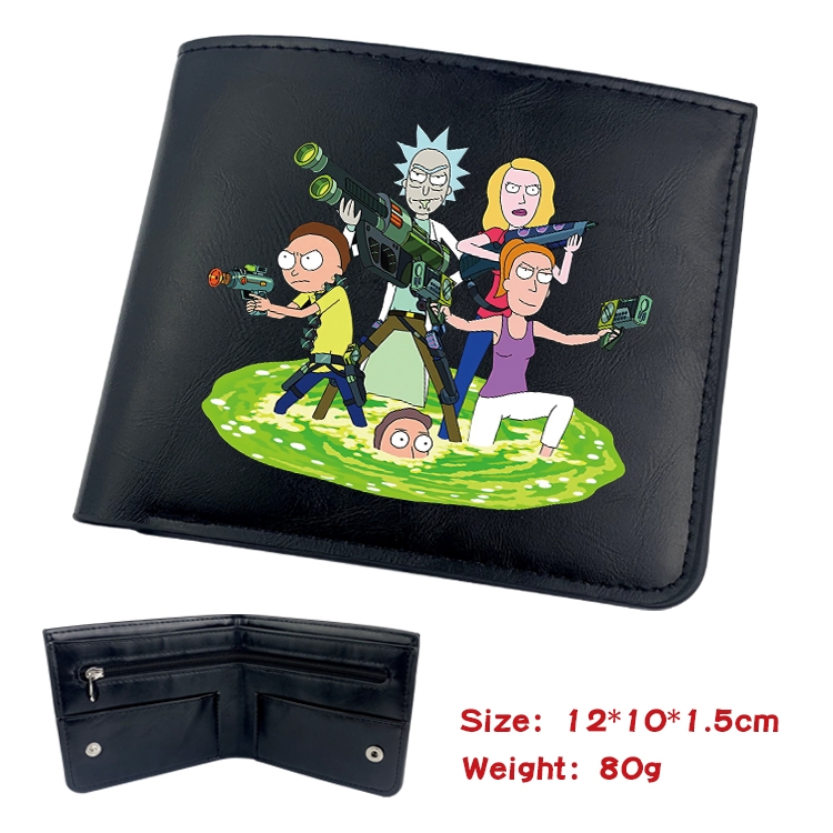 Rick and Morty Anime inner buckle black leather wallet 12X10X1.5CM  