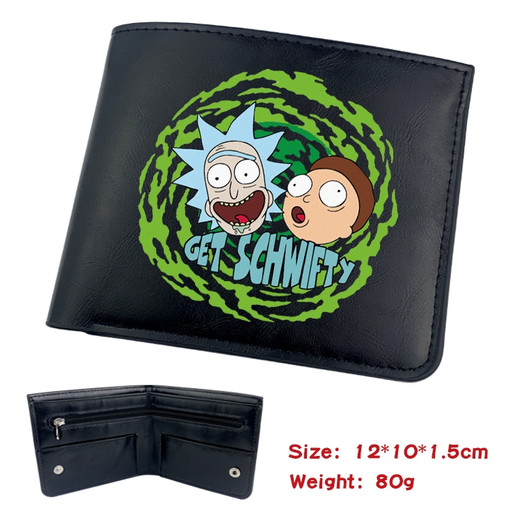 Rick and Morty Anime inner buckle black leather wallet 12X10X1.5CM  