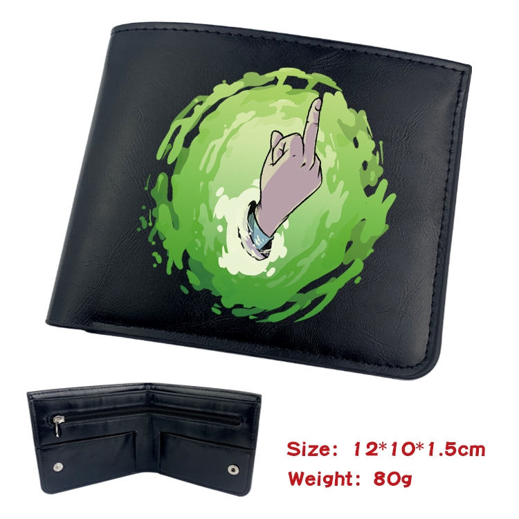 Rick and Morty Anime inner buckle black leather wallet 12X10X1.5CM  