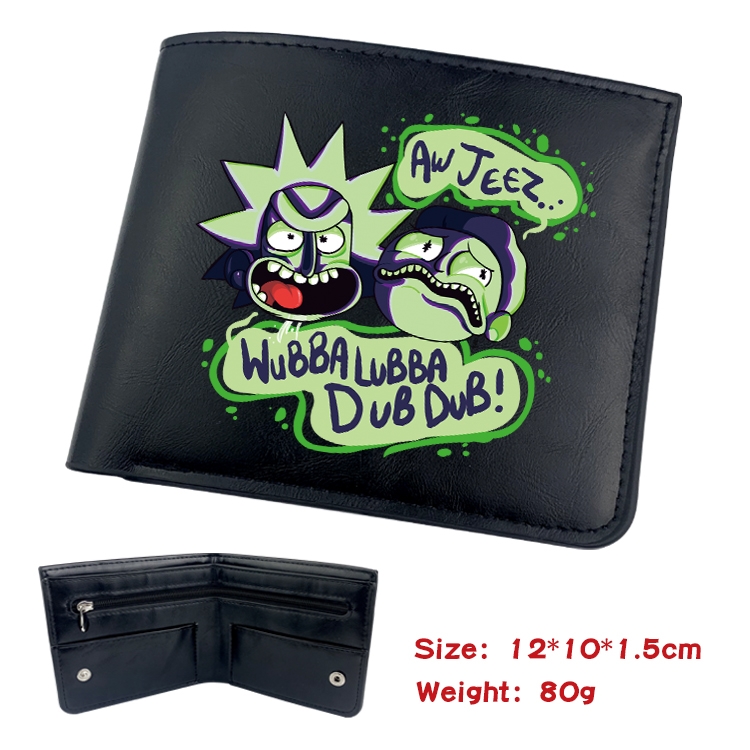 Rick and Morty Anime inner buckle black leather wallet 12X10X1.5CM  