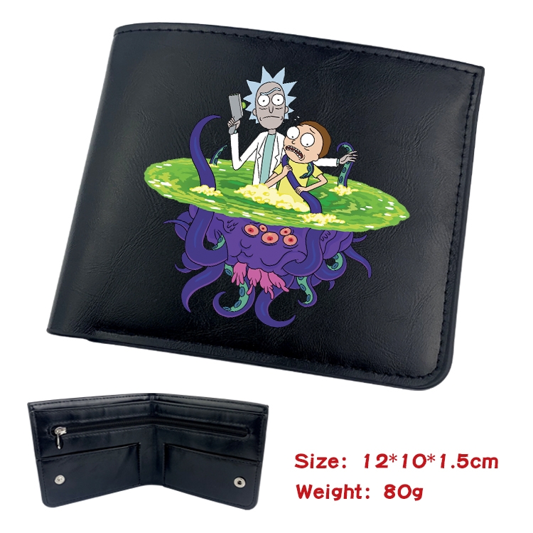 Rick and Morty Anime inner buckle black leather wallet 12X10X1.5CM  