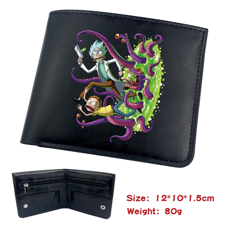 Rick and Morty Anime inner buckle black leather wallet 12X10X1.5CM  