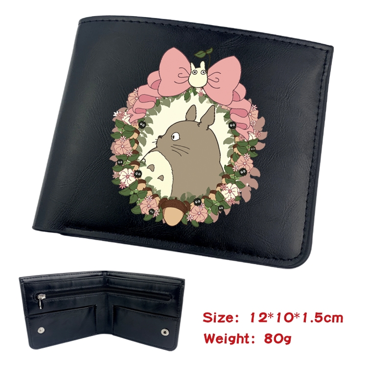 TOTORO Anime inner buckle black leather wallet 12X10X1.5CM  