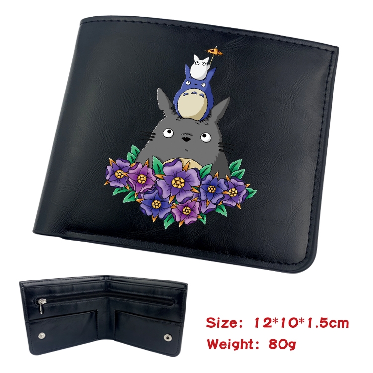 TOTORO Anime inner buckle black leather wallet 12X10X1.5CM  