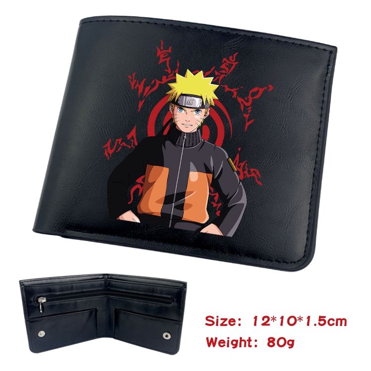 Naruto Anime inner buckle black leather wallet 12X10X1.5CM 