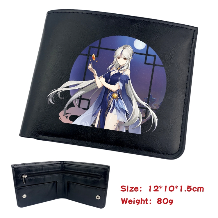 Genshin Impact  Anime inner buckle black leather wallet 12X10X1.5CM