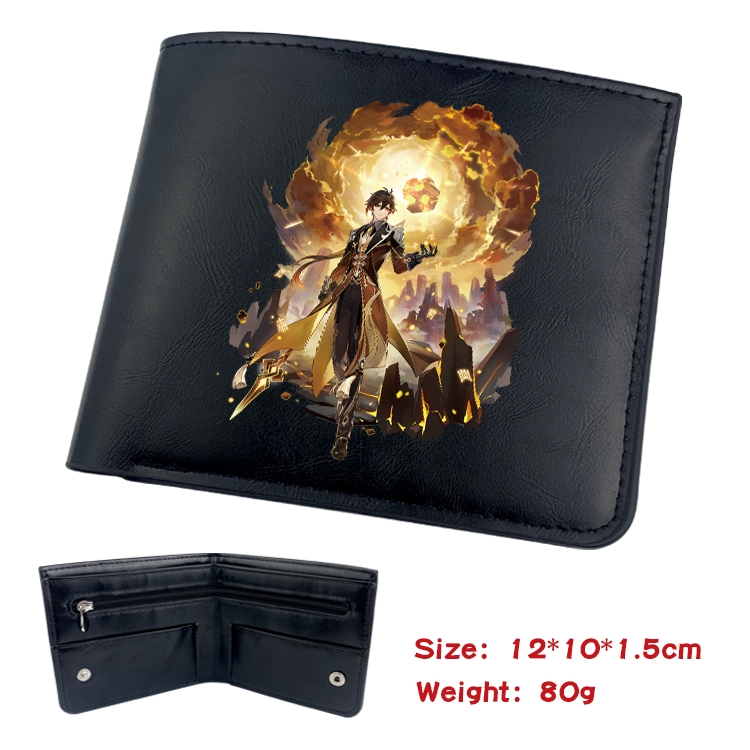 Genshin Impact  Anime inner buckle black leather wallet 12X10X1.5CM