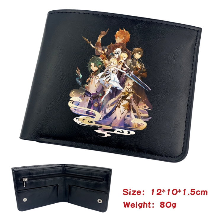 Genshin Impact  Anime inner buckle black leather wallet 12X10X1.5CM