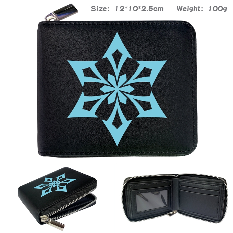 Genshin Impact Anime zipper black leather half-fold wallet 12X10X2.5CM 100G  3A 
