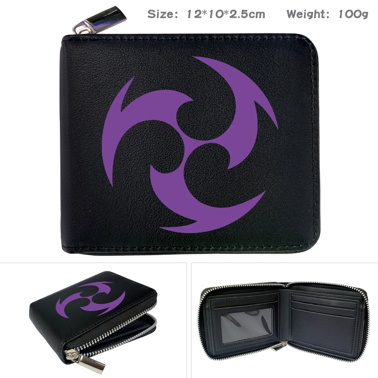 Genshin Impact Anime zipper black leather half-fold wallet 12X10X2.5CM 100G 4A  