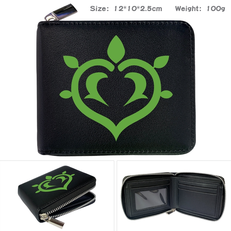 Genshin Impact Anime zipper black leather half-fold wallet 12X10X2.5CM 100G  9A