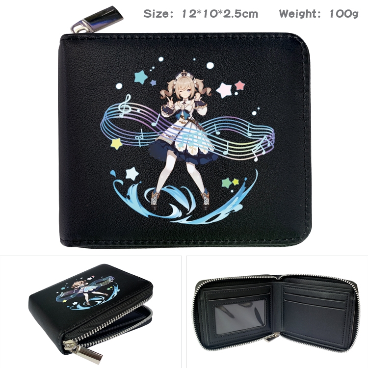 Genshin Impact Anime zipper black leather half-fold wallet 12X10X2.5CM 100G  15A 