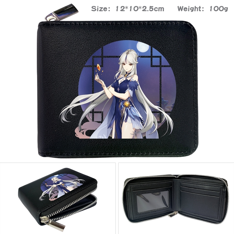 Genshin Impact Anime zipper black leather half-fold wallet 12X10X2.5CM 100G  20A