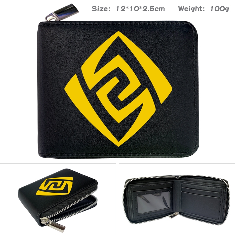 Genshin Impact Anime zipper black leather half-fold wallet 12X10X2.5CM 100G  5A 