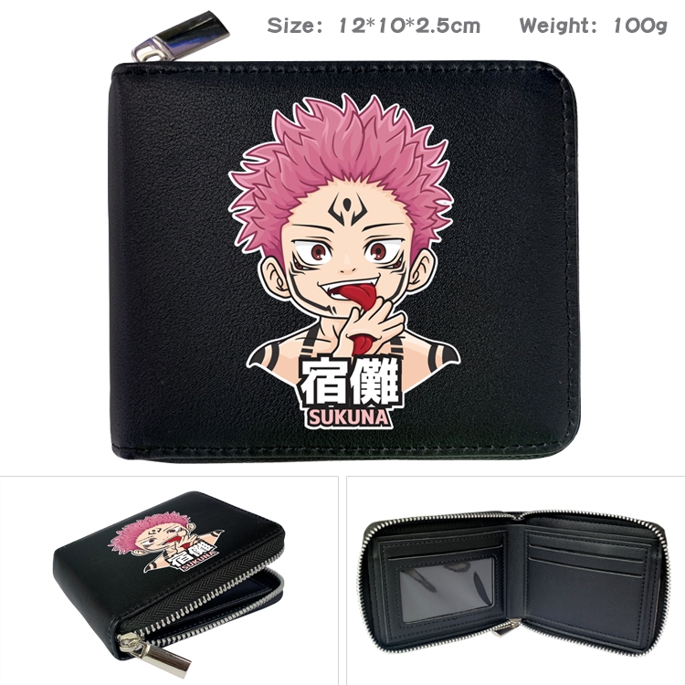 Jujutsu Kaisen Anime zipper black leather half-fold wallet 12X10X2.5CM 100G 2A