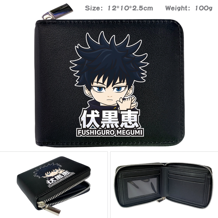 Jujutsu Kaisen Anime zipper black leather half-fold wallet 12X10X2.5CM 100G  5A