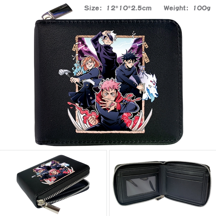 Jujutsu Kaisen Anime zipper black leather half-fold wallet 12X10X2.5CM 100G  13A