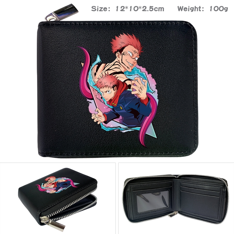 Jujutsu Kaisen Anime zipper black leather half-fold wallet 12X10X2.5CM 100G 11A