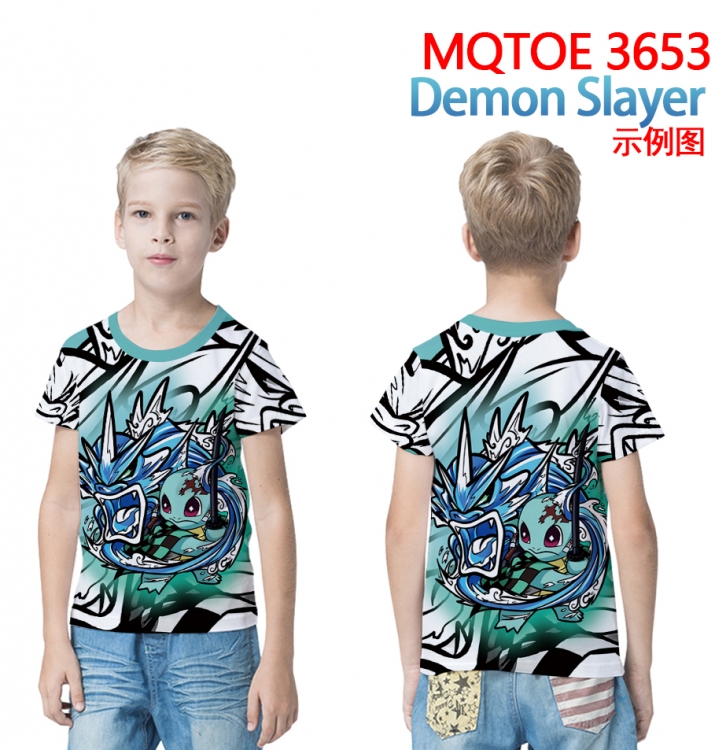 Demon Slayer Kimets full-color printed short-sleeved T-shirt 60 80 100 120 140  160 6 sizes for children  MQTOE 3653