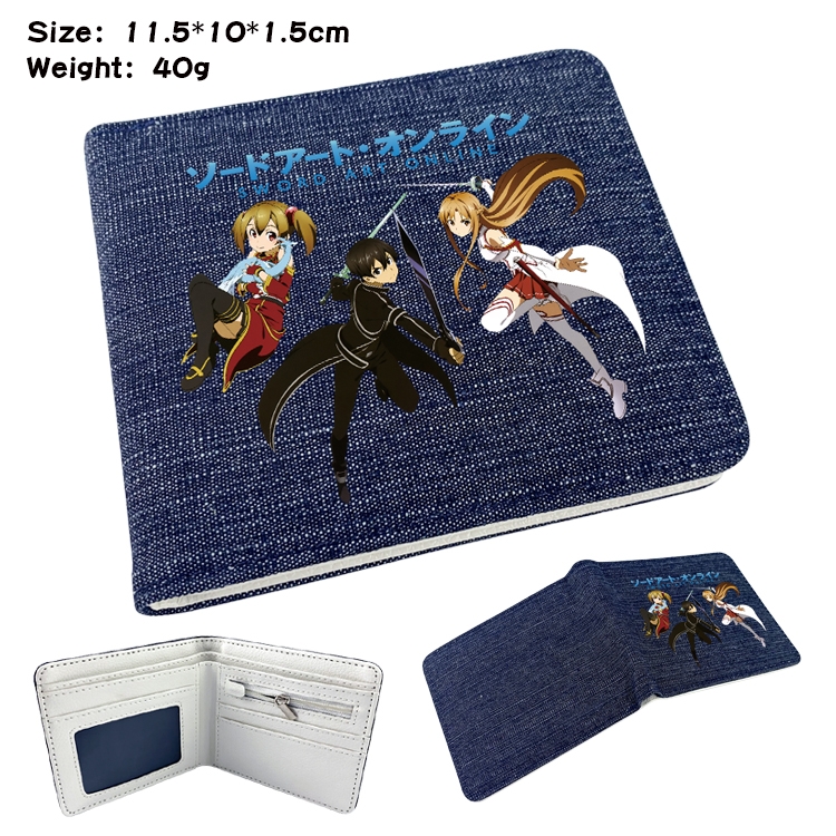 Sword Art Online Anime Peripheral Denim Folding Wallet 11.5X10X1.5CM 40g