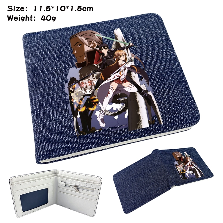 Sword Art Online Anime Peripheral Denim Folding Wallet 11.5X10X1.5CM 40g
